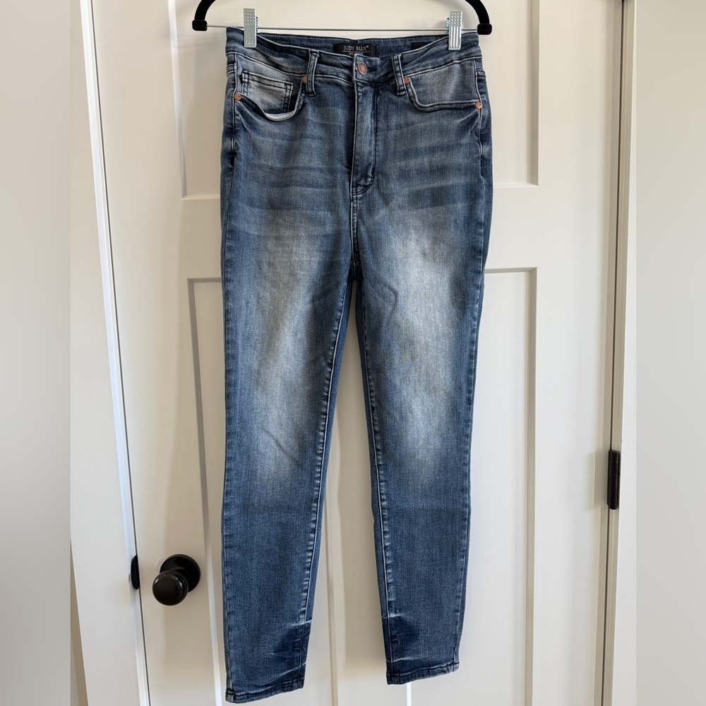 Judy Blue High Waist Contrast Wash Tummy Control Skinny Denim Jeans Size 9 A13